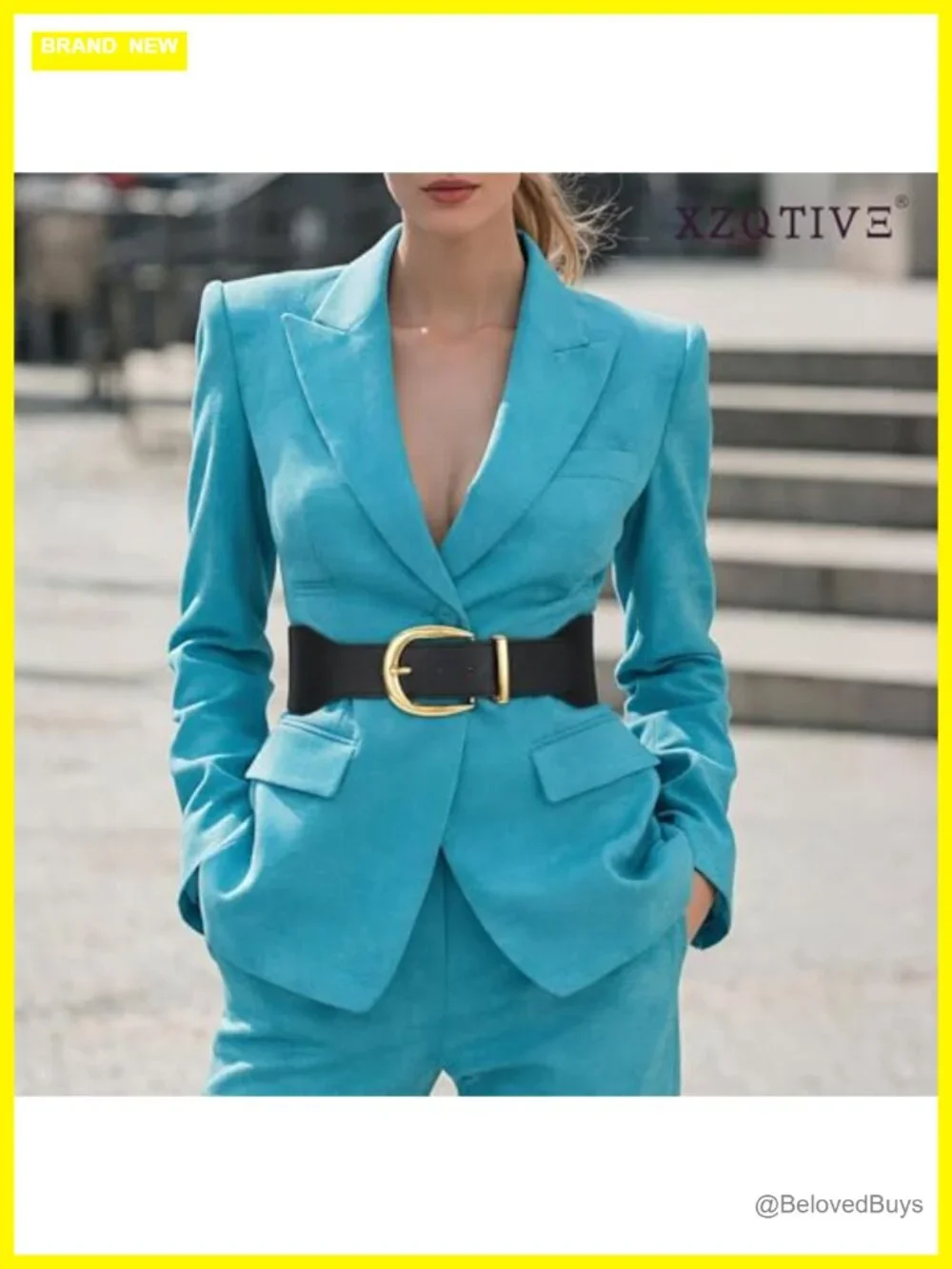 Women's Wide Elastic Waist Belt with Gold Buckle Stretch Cinch